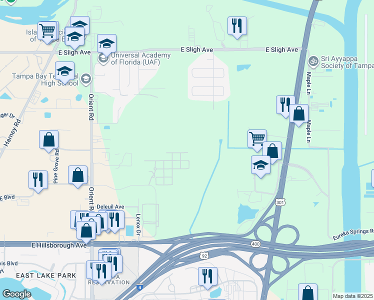 map of restaurants, bars, coffee shops, grocery stores, and more near 8216 Downpatrick Court in Tampa