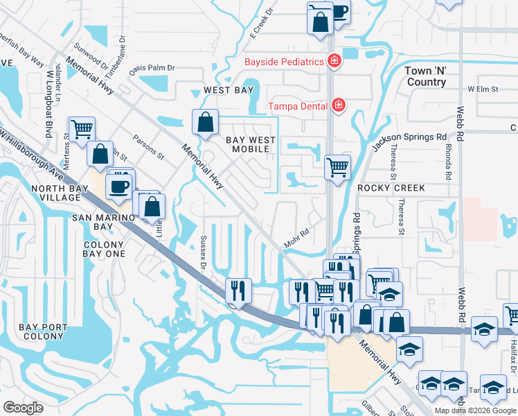 map of restaurants, bars, coffee shops, grocery stores, and more near 5822 Mohr Loop in Tampa