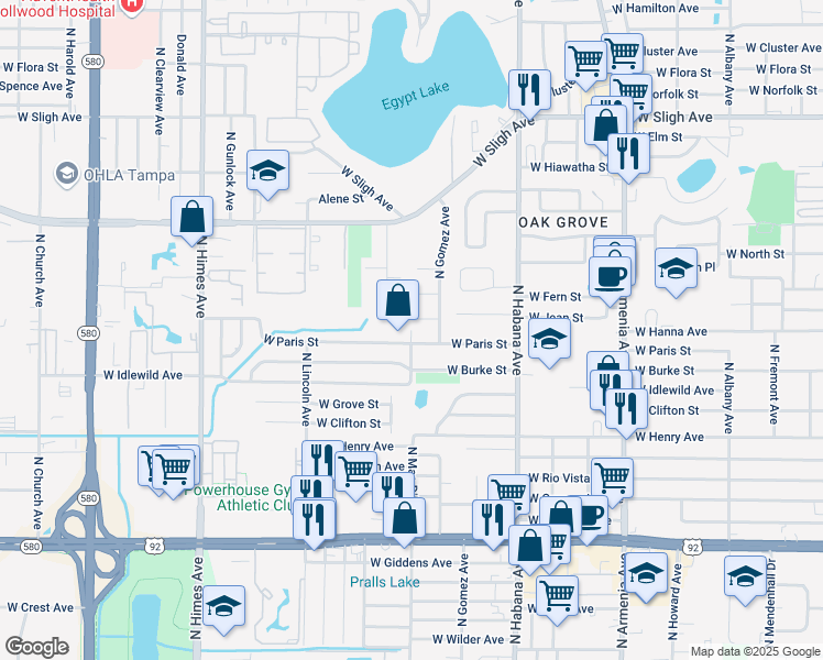 map of restaurants, bars, coffee shops, grocery stores, and more near 6306 North Mac Dill Avenue in Tampa