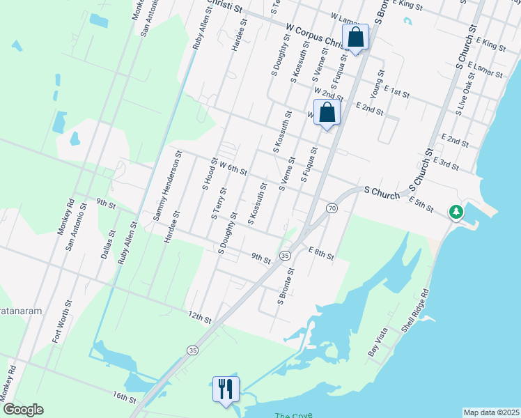 map of restaurants, bars, coffee shops, grocery stores, and more near 1603 South Kossuth Street in Rockport