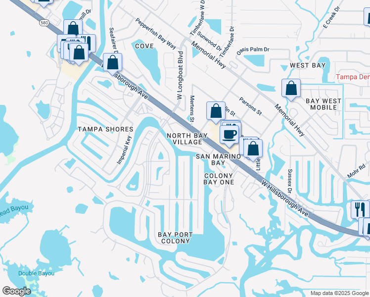 map of restaurants, bars, coffee shops, grocery stores, and more near 6315 Newtown Circle in Tampa