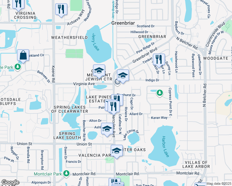 map of restaurants, bars, coffee shops, grocery stores, and more near 2251 North Hercules Avenue in Clearwater