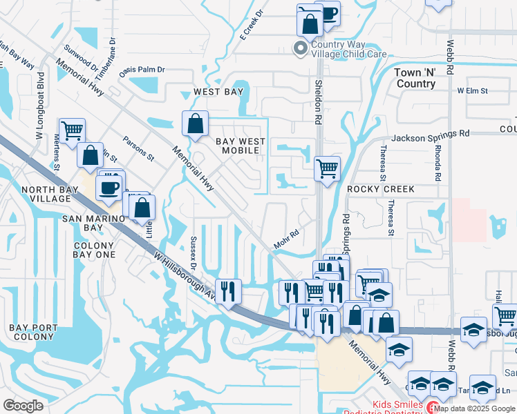 map of restaurants, bars, coffee shops, grocery stores, and more near 5822 Mohr Loop in Tampa