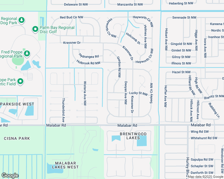 map of restaurants, bars, coffee shops, grocery stores, and more near 214 Gordon Road Northwest in Palm Bay