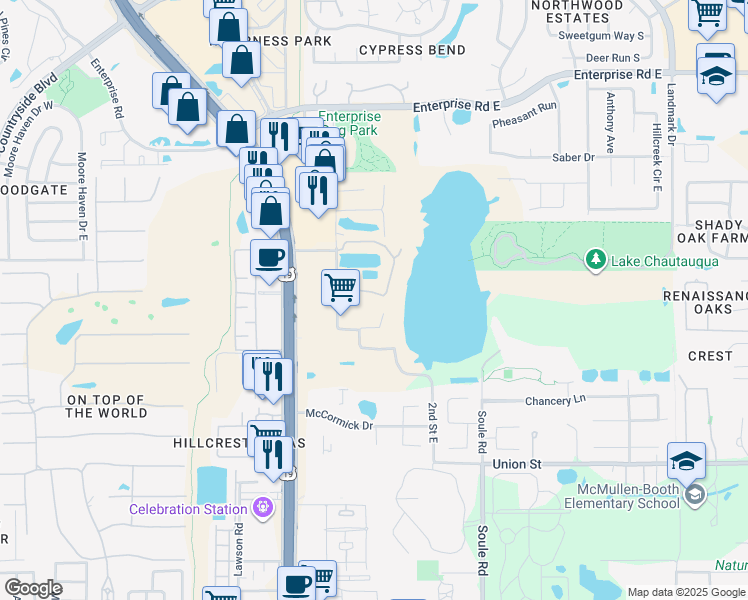 map of restaurants, bars, coffee shops, grocery stores, and more near 2667 Lakebreeze Lane in Clearwater