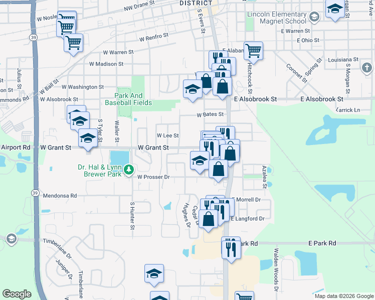 map of restaurants, bars, coffee shops, grocery stores, and more near 102 Citrus Landing Drive in Plant City