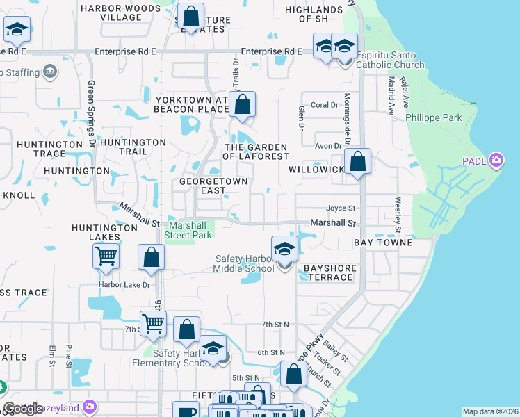 map of restaurants, bars, coffee shops, grocery stores, and more near 1107 Bramblewood Drive in Safety Harbor