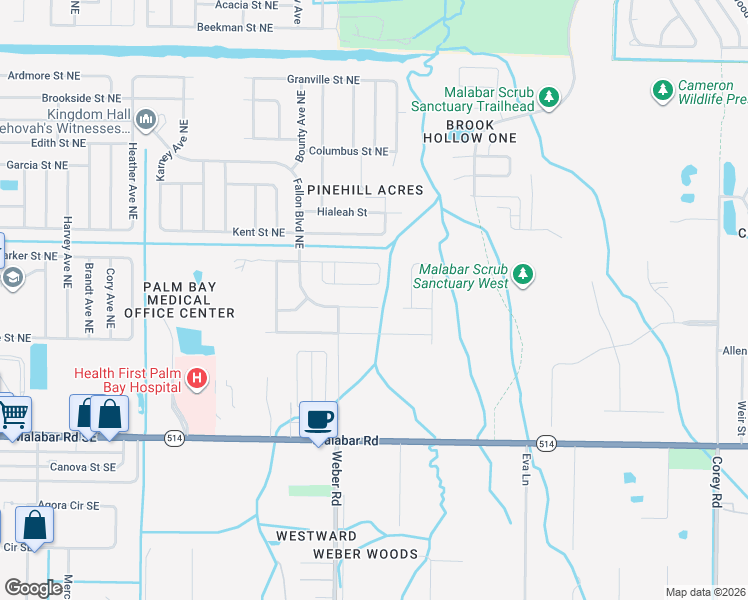 map of restaurants, bars, coffee shops, grocery stores, and more near 2469 Fallon Boulevard Northeast in Palm Bay