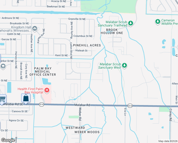 map of restaurants, bars, coffee shops, grocery stores, and more near 2469 Fallon Boulevard Northeast in Palm Bay