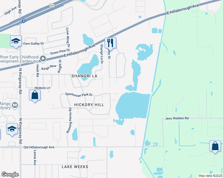 map of restaurants, bars, coffee shops, grocery stores, and more near 701 Old Darby Street in Seffner