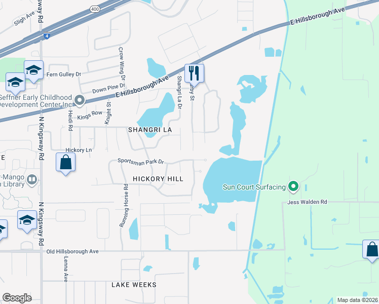 map of restaurants, bars, coffee shops, grocery stores, and more near 702 Old Darby Street in Seffner