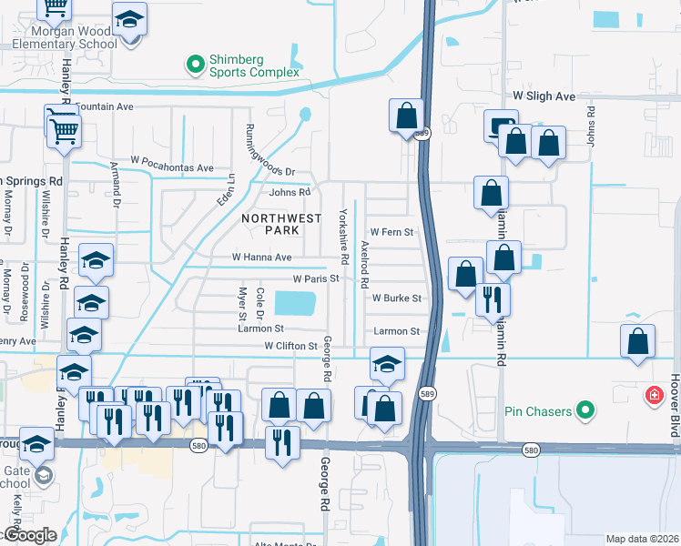 map of restaurants, bars, coffee shops, grocery stores, and more near 6102 Yorkshire Road in Tampa
