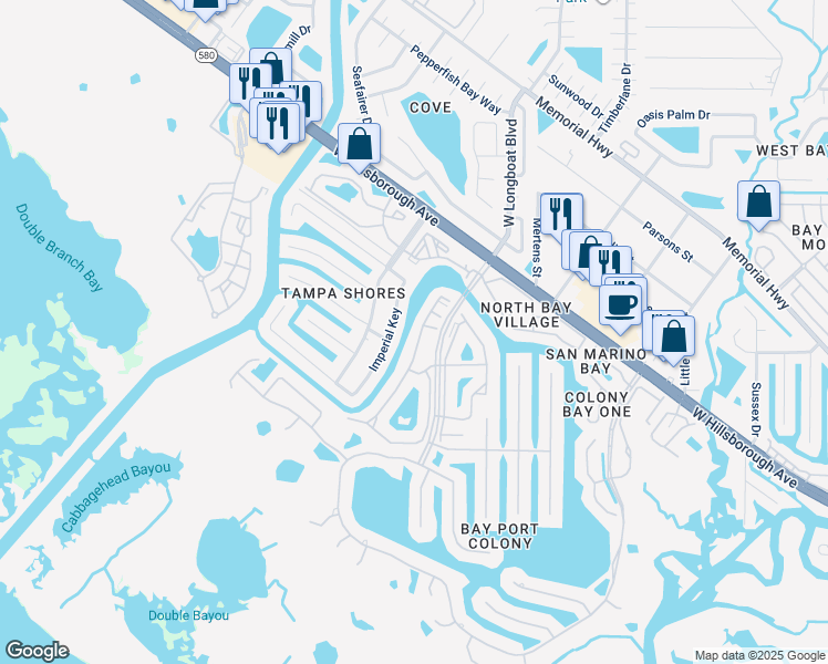 map of restaurants, bars, coffee shops, grocery stores, and more near 6201 Imperial Key in Tampa