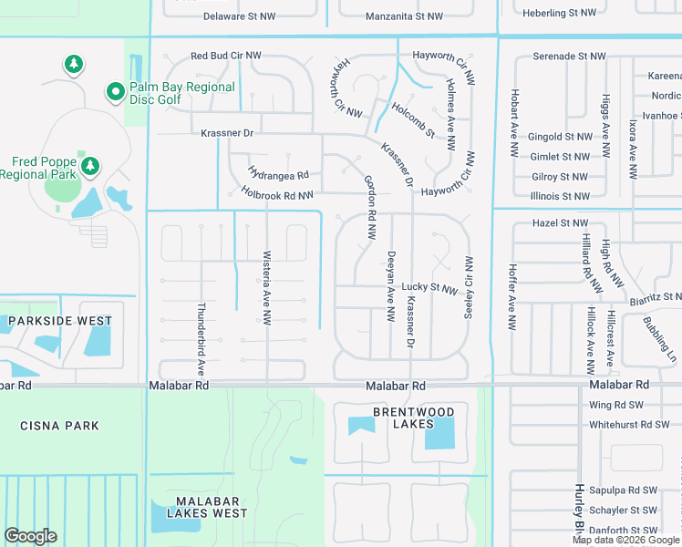 map of restaurants, bars, coffee shops, grocery stores, and more near 214 Gordon Road Northwest in Palm Bay