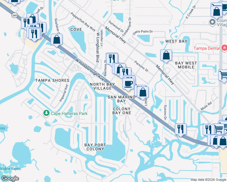map of restaurants, bars, coffee shops, grocery stores, and more near b7 Newtown Circle in Town 'n' Country