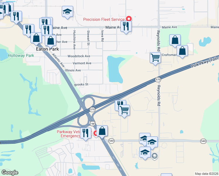 map of restaurants, bars, coffee shops, grocery stores, and more near 3315 Jean Avenue in Lakeland