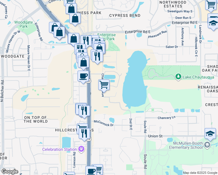 map of restaurants, bars, coffee shops, grocery stores, and more near 2667 Lakebreeze Lane in Clearwater