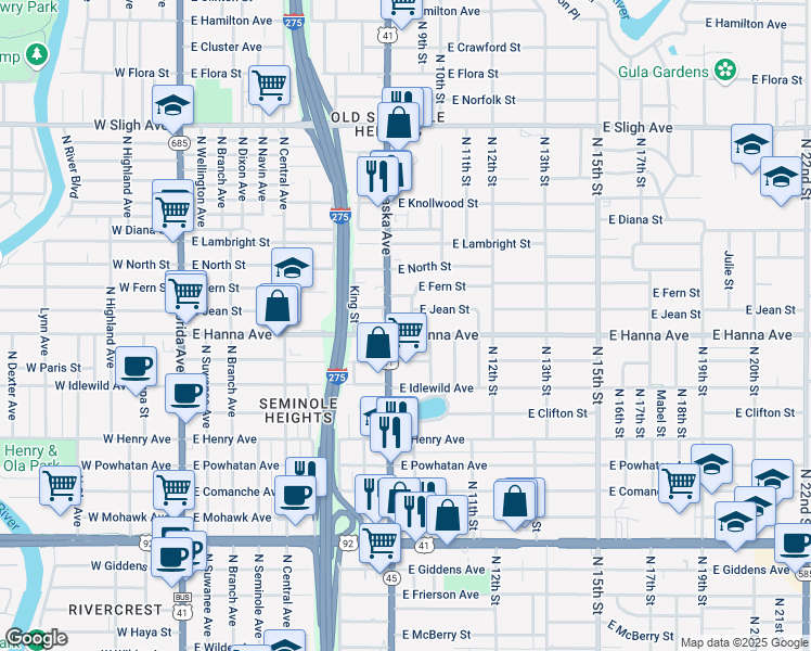 map of restaurants, bars, coffee shops, grocery stores, and more near 6202 North 9th Street in Tampa