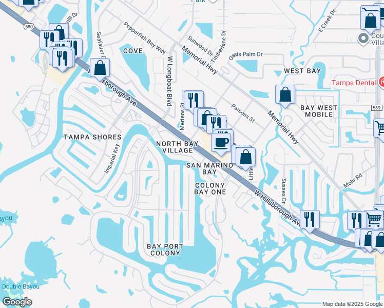 map of restaurants, bars, coffee shops, grocery stores, and more near b7 Newtown Circle in Town 'n' Country