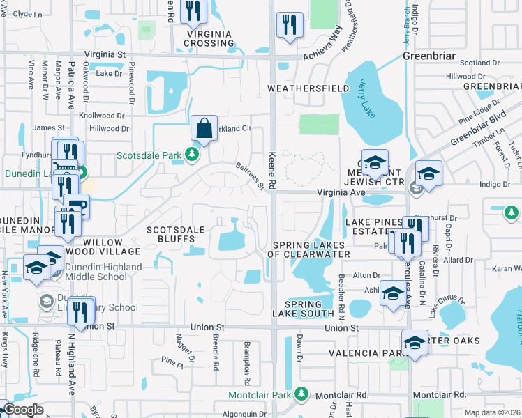 map of restaurants, bars, coffee shops, grocery stores, and more near 330 Promenade Drive in Dunedin