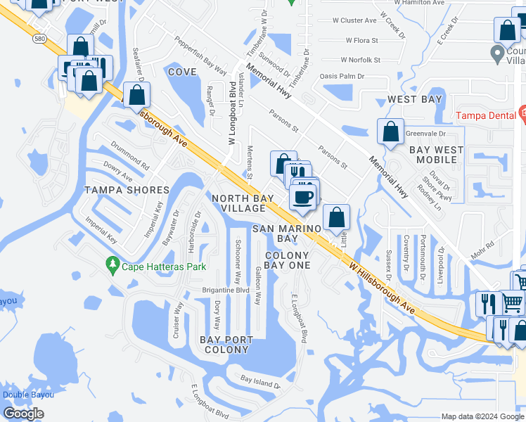 map of restaurants, bars, coffee shops, grocery stores, and more near b7 Newtown Circle in Town 'n' Country