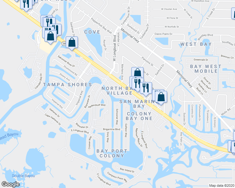 map of restaurants, bars, coffee shops, grocery stores, and more near 6315 Newtown Circle in Tampa