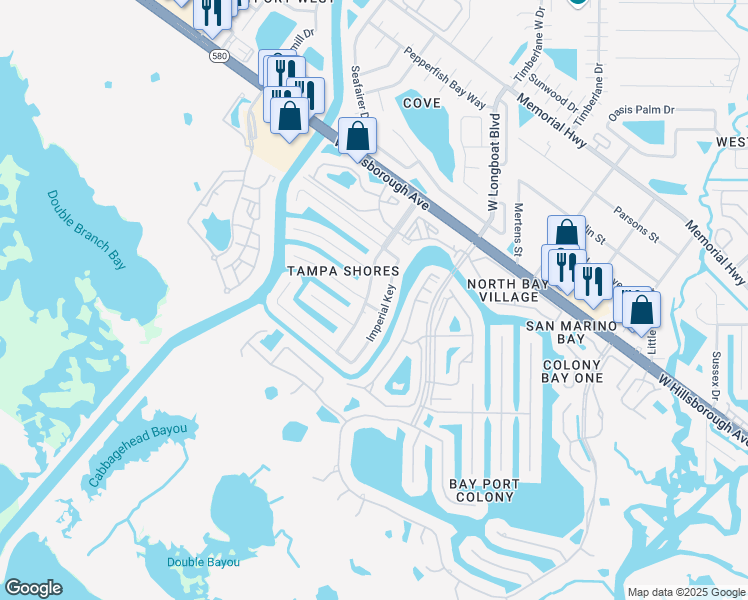 map of restaurants, bars, coffee shops, grocery stores, and more near 5906 Tampa Shores Boulevard in Tampa