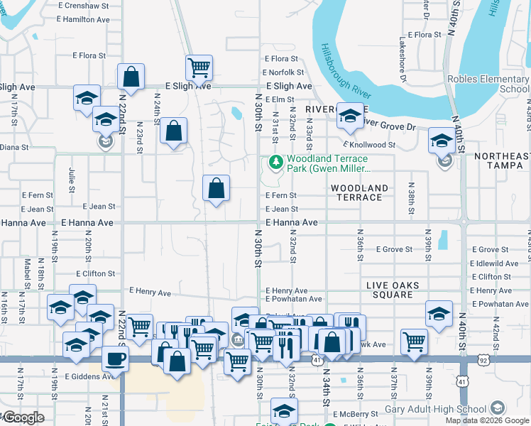 map of restaurants, bars, coffee shops, grocery stores, and more near in Tampa