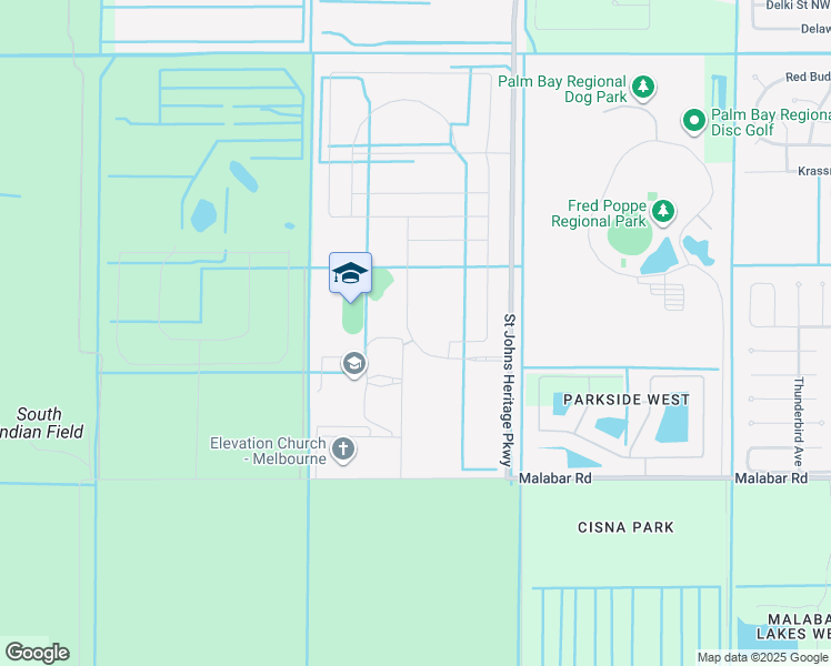 map of restaurants, bars, coffee shops, grocery stores, and more near Pinwherry Street in Palm Bay