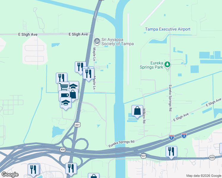 map of restaurants, bars, coffee shops, grocery stores, and more near 6027 Maple Lane in Tampa