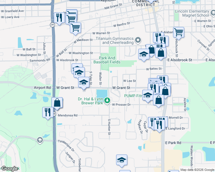 map of restaurants, bars, coffee shops, grocery stores, and more near 802 West Grant Street in Plant City
