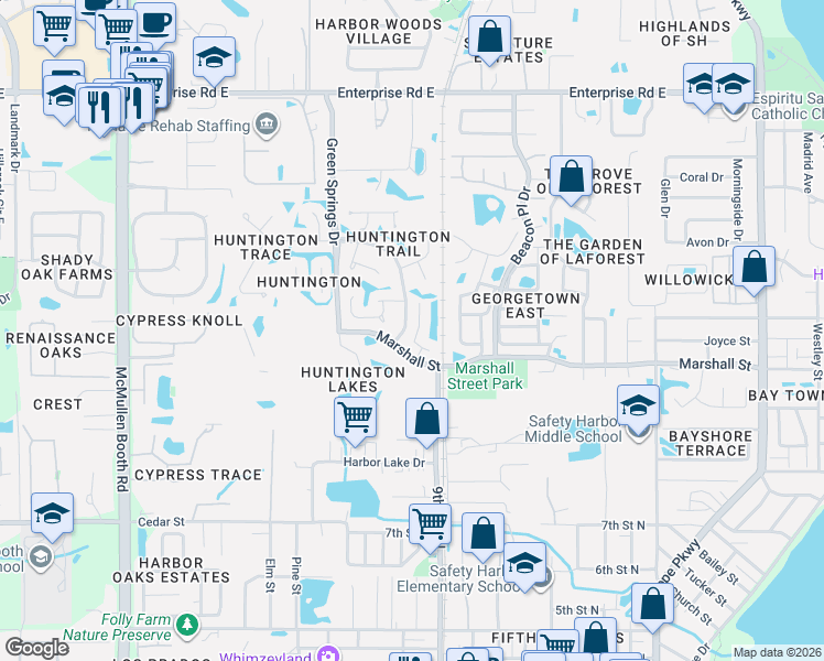 map of restaurants, bars, coffee shops, grocery stores, and more near 907 Wyngate Court in Safety Harbor