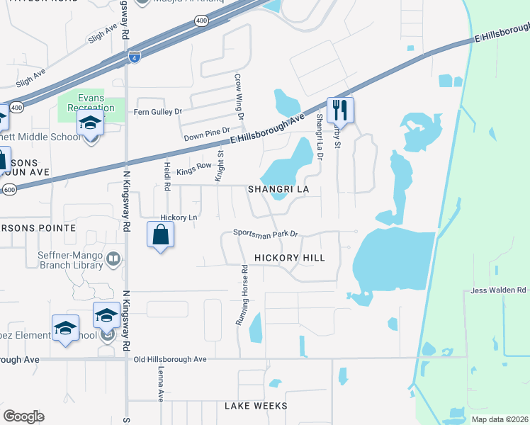 map of restaurants, bars, coffee shops, grocery stores, and more near 521 Rooks Road in Seffner