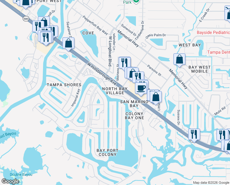 map of restaurants, bars, coffee shops, grocery stores, and more near 6315 Newtown Circle in Tampa