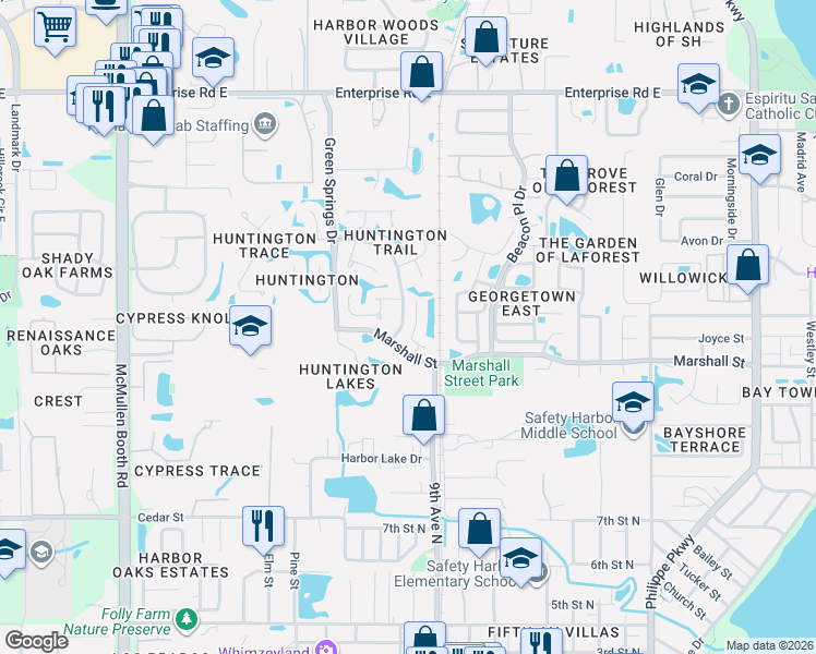 map of restaurants, bars, coffee shops, grocery stores, and more near 907 Wyngate Court in Safety Harbor