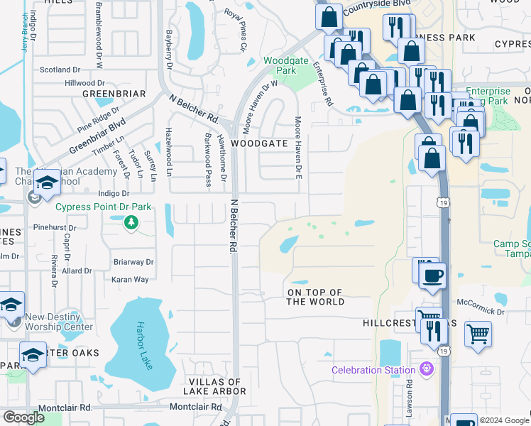 map of restaurants, bars, coffee shops, grocery stores, and more near 2363 Israeli Drive in Clearwater