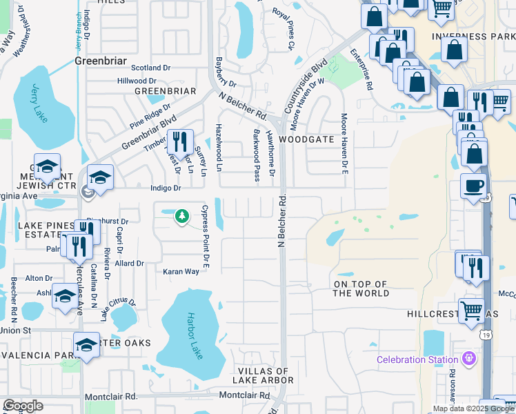 map of restaurants, bars, coffee shops, grocery stores, and more near 2294 Belgian Lane in Clearwater