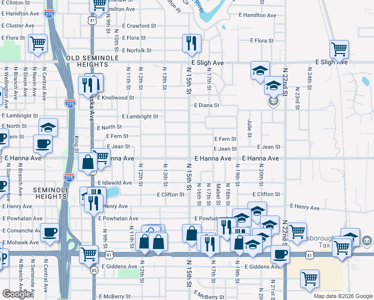 map of restaurants, bars, coffee shops, grocery stores, and more near 122 North 15th Street in Tampa