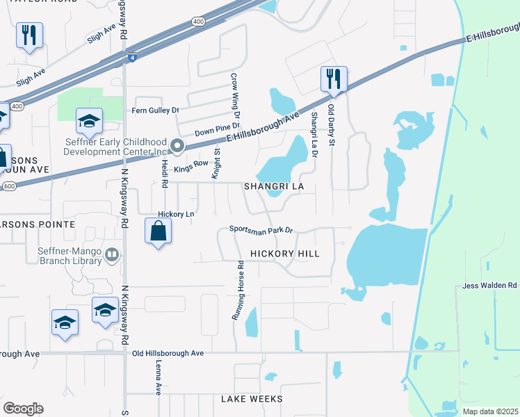 map of restaurants, bars, coffee shops, grocery stores, and more near 520 Rooks Road in Seffner
