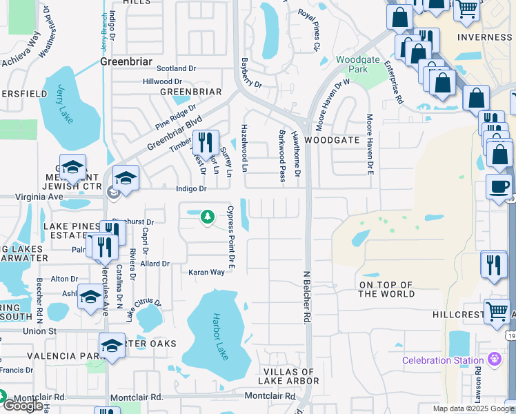 map of restaurants, bars, coffee shops, grocery stores, and more near 2291 Americus Boulevard West in Clearwater