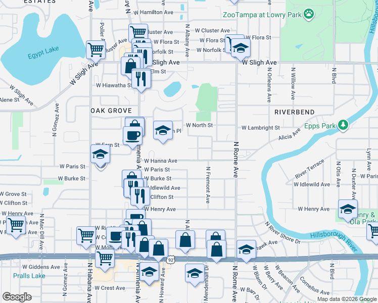map of restaurants, bars, coffee shops, grocery stores, and more near 6315 North Armenia Avenue in Tampa