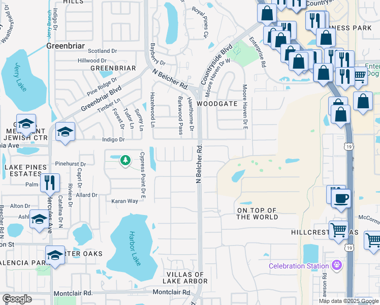 map of restaurants, bars, coffee shops, grocery stores, and more near 2298 Americus Boulevard East in Clearwater