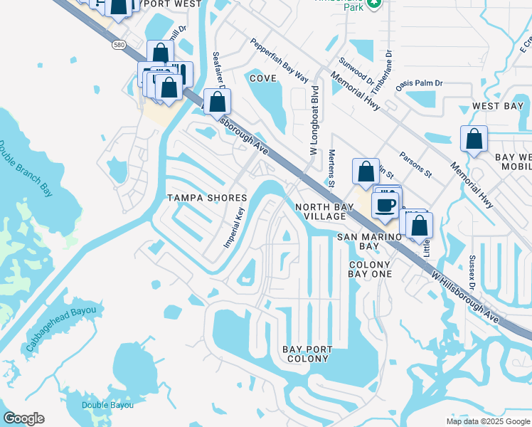 map of restaurants, bars, coffee shops, grocery stores, and more near 10530 Waterview Court in Tampa