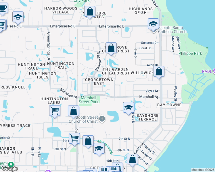 map of restaurants, bars, coffee shops, grocery stores, and more near 404 Westborough Lane in Safety Harbor