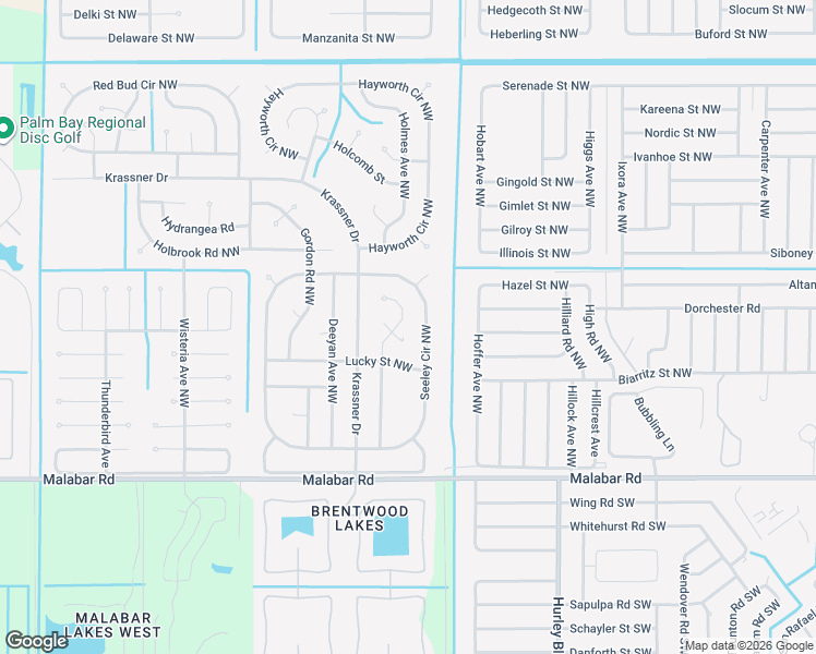 map of restaurants, bars, coffee shops, grocery stores, and more near 1420 Grand Court Northwest in Palm Bay