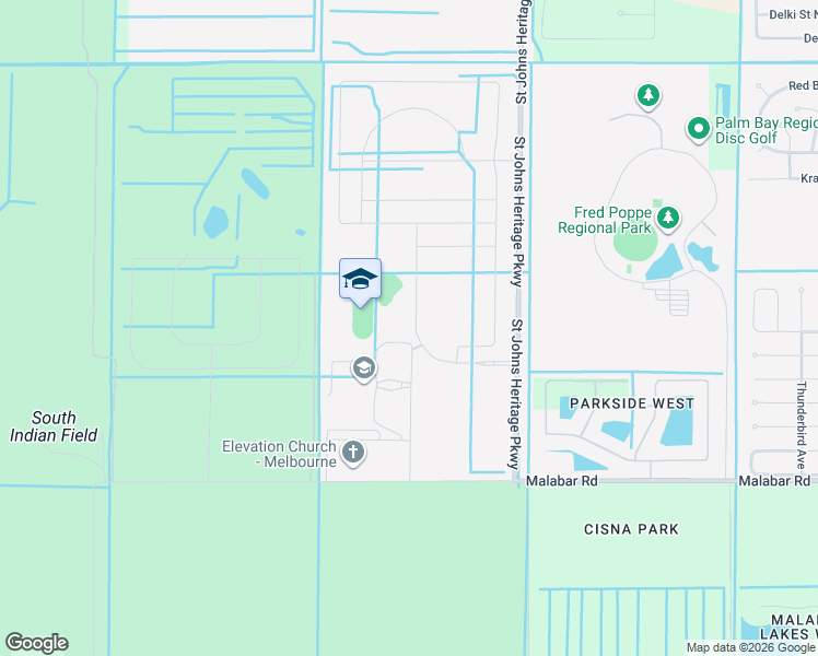 map of restaurants, bars, coffee shops, grocery stores, and more near Pinwherry Street in Palm Bay