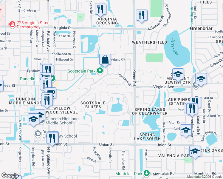 map of restaurants, bars, coffee shops, grocery stores, and more near 360 Perth Court in Dunedin