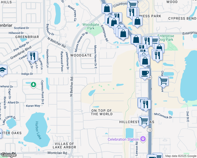 map of restaurants, bars, coffee shops, grocery stores, and more near 2389 Willow Tree Trail in Clearwater