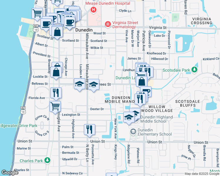 map of restaurants, bars, coffee shops, grocery stores, and more near in Dunedin