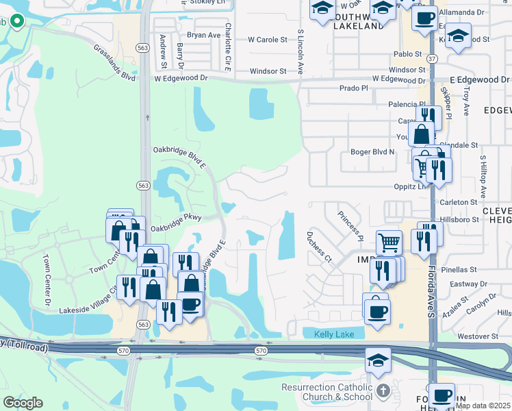 map of restaurants, bars, coffee shops, grocery stores, and more near 855 Summerfield Drive in Lakeland